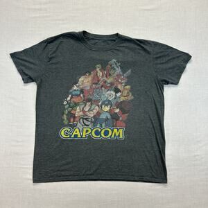 Capcom T-Shirt Men's Large Gray Mega Man Street Fighter Graphic Tee Short Sleeve
